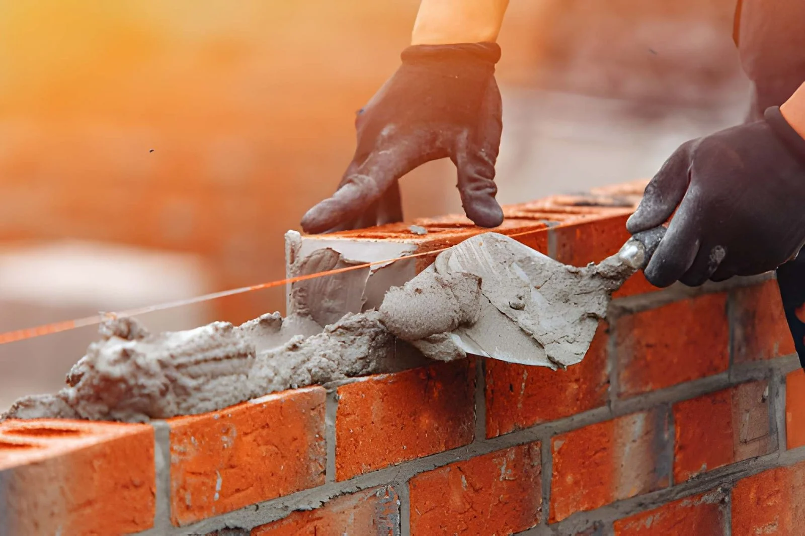 Brick pointing contractor applying fresh mortar joints on red brick wall in NYC